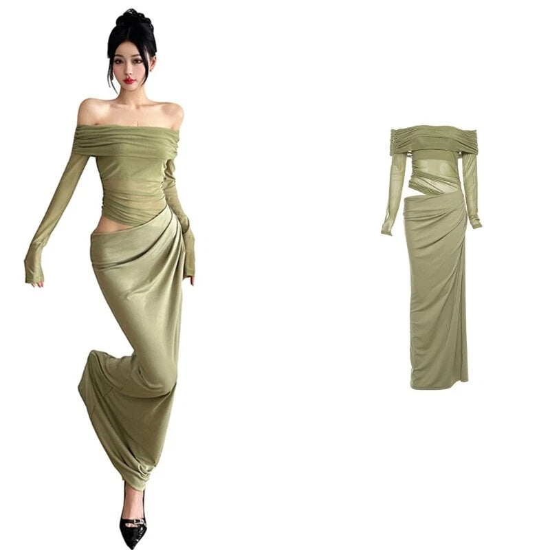 Fashionable Women s Off Shoulder Maxi Dress with Sheer Mesh for Evening Party
