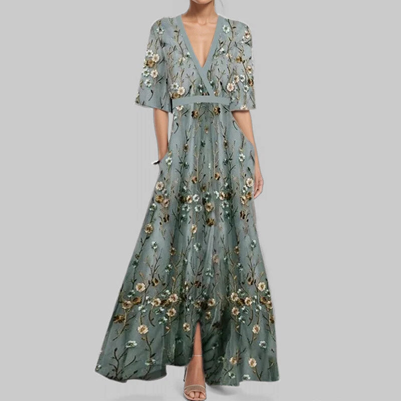 Women's Printed Tie-Fitting Skirt Dress Women Fashionable Elegant V-Neck Skirt