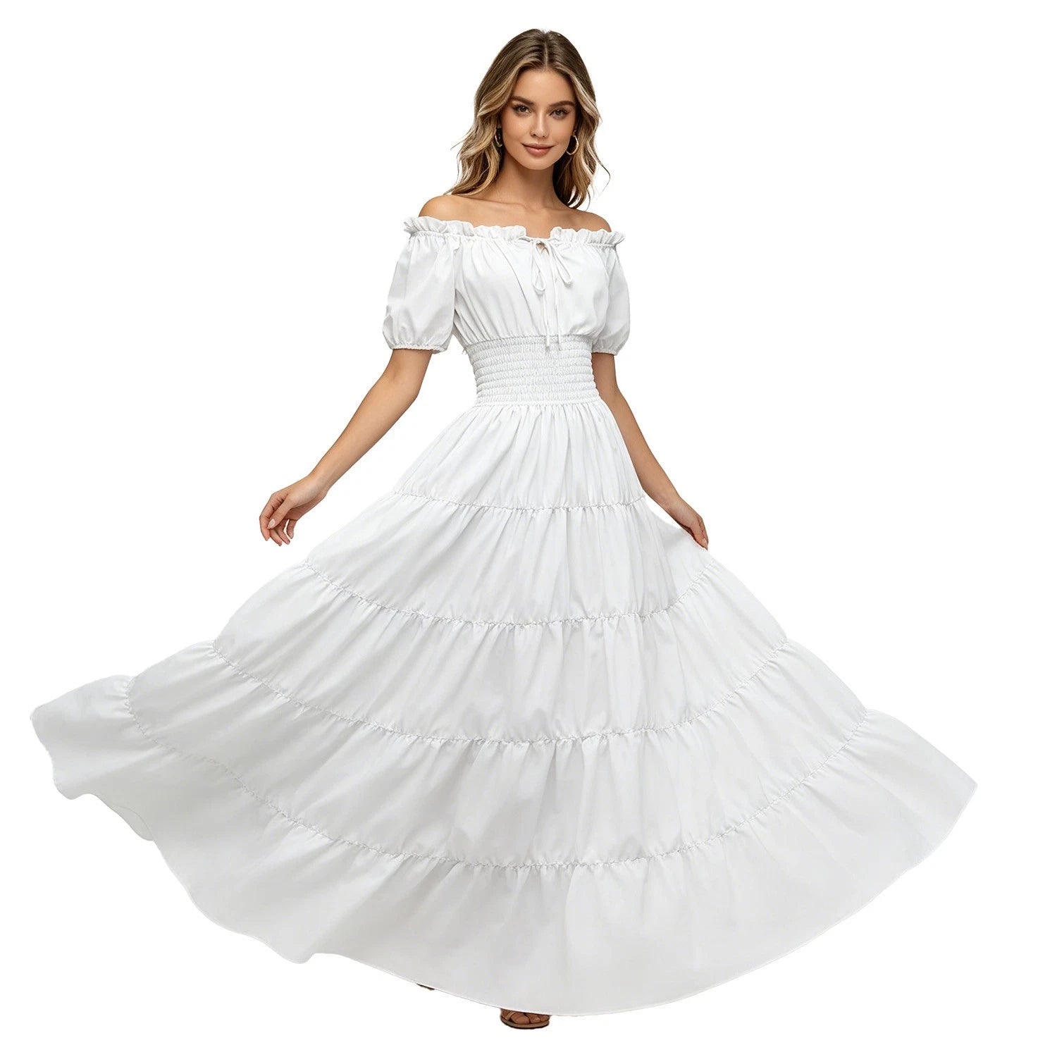 Renaissance Dress for Women Medieval Dresses Off Shoulder Puff Sleeve Maxi Dress
